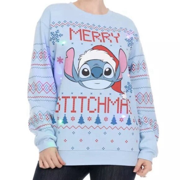 NEW Disney Stitch Merry Stitchmas Christmas Light Up Adult Sweatshirt Unisex - Picture 1 of 10